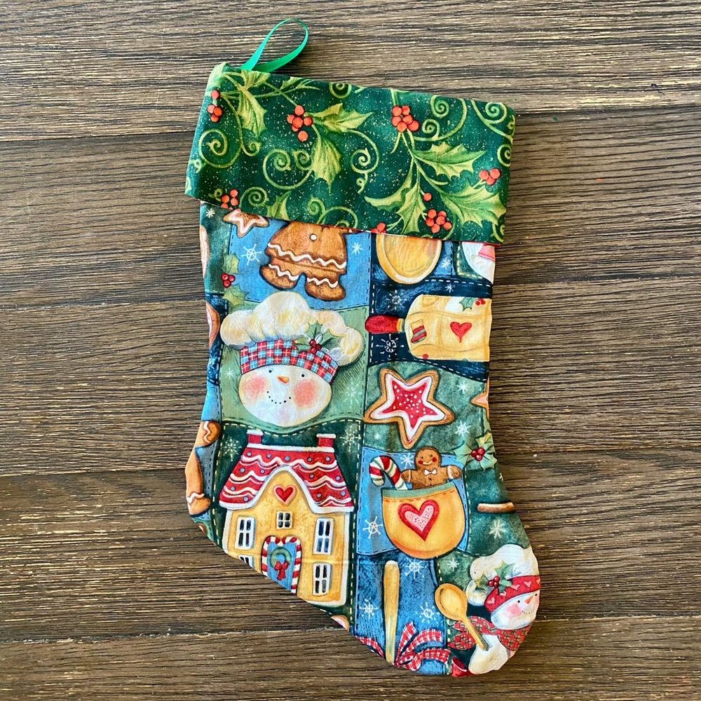 NEW Handmade Christmas Stocking 14” Gingerbread Reversible Santa Made in USA